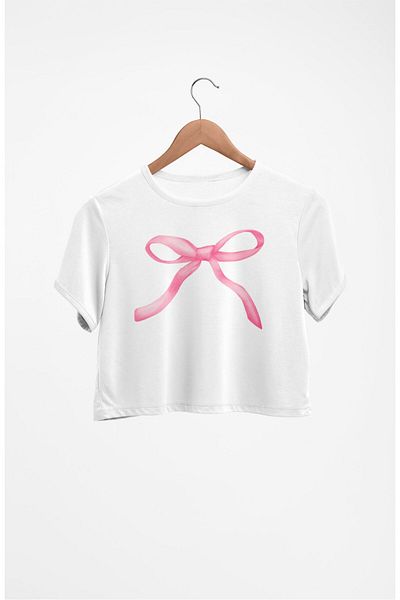 Fuddy Moda Ροζ κορδέλα με στάμπα Crop Top, Γυναικεία μπλούζα με στάμπα με κορδέλα