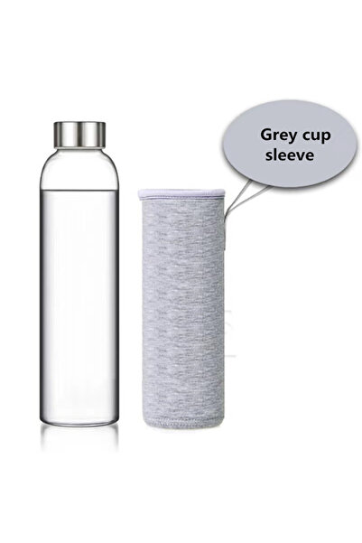 Choice زجاجة مياه زجاجية محمولة مقاومة للكسر 550 مل، لون رمادي، زجاجة مياه زج...