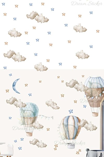 KT Decor Sky Dream Balloons Clouds and Stars Kids Room Wall Sticker Set