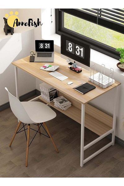 AnneFish 100*45*72cm Computer Desk Home Office Writing Study Desk Modern Laptop Table With Storage Board