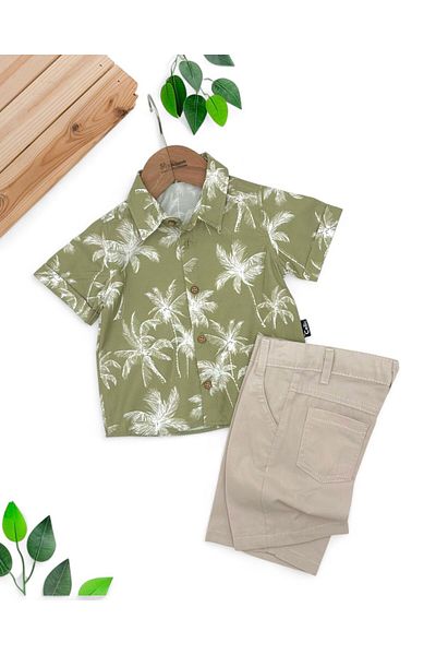 voyyo kids baby Baby Boy Summer Palm Printed Linen Shorts 1-2-3-4-5-6-7-8 Years Old Hawaiian Easter Stylish Suit