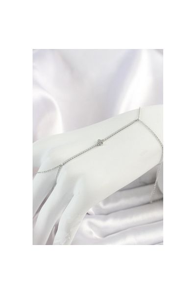 Skygo Brass Silver Color Waterway Zircon Stone Clover Model Women's Şahmeran - Tj-Sn624