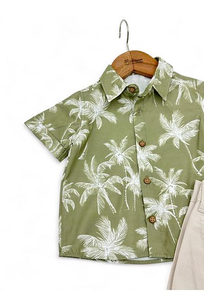 voyyo kids baby Baby Boy Summer Palm Printed Linen Shorts 1-2-3-4-5-6-7-8 Years Old Hawaiian Easter Stylish Suit