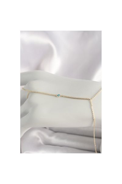 Skygo Brass Gold Color Waterway Zircon Stone Blue Stone Detailed Women's Shahmeran - Tj-Sn621