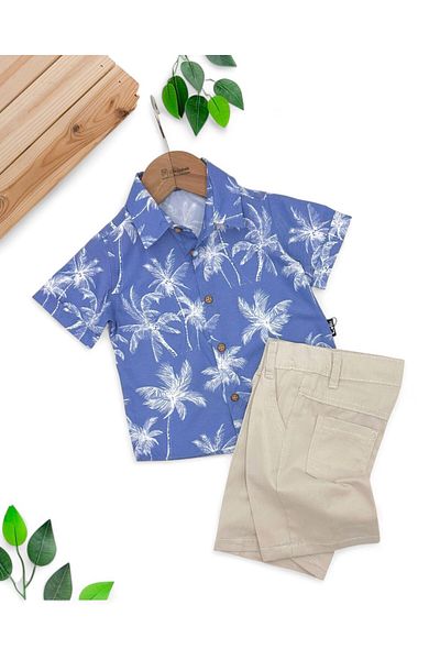 voyyo kids baby Pantaloni scurți din in, cu imprimeu de palmier de vară pentru bebeluș băiețel, 1-2-3-4-5-6-7-8 ANI, costum elegant pentru sărbători hawaiane