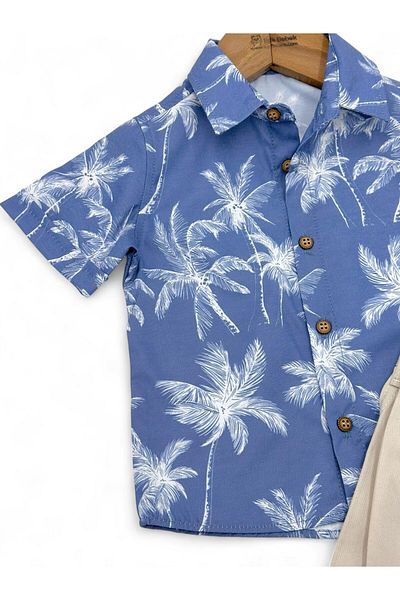 voyyo kids baby Pantaloni scurți din in, cu imprimeu de palmier de vară pentru bebeluș băiețel, 1-2-3-4-5-6-7-8 ANI, costum elegant pentru sărbători hawaiane