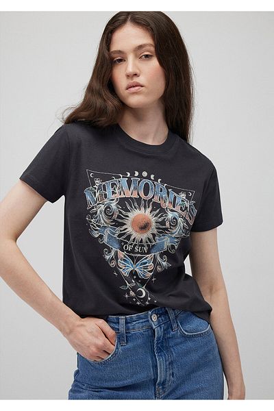Mavi Γυναικείο Μαύρο T-shirt - Σχέδιο με στάμπα