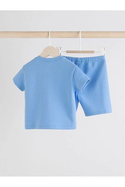 Next Baby 100% Organic Cotton Blue Plain 2 Piece Bottom Top Shorts-T-Shirt Set