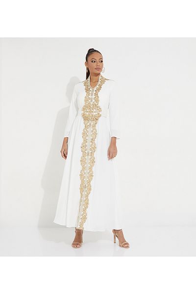 Marvella By Rasha Golden embroidery line in the meddle of kaftan