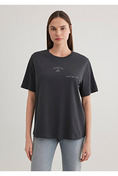 Mavi Antracitové tričko Regular Fit s potiskem - 1612597 -70087