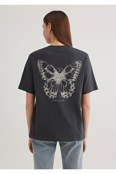 Mavi Antracitové tričko Regular Fit s potiskem - 1612597 -70087