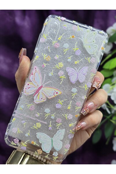 Magic Ring Samsung Galaxy A70 Uyumlu Renkli Kelebekler Desenli Şeffaf Telefon Kılıfı