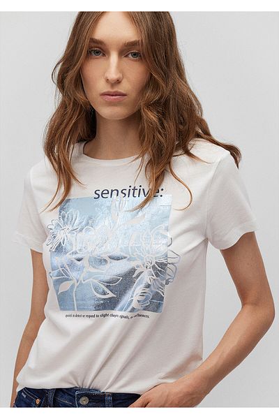 Mavi Tricou slim cu imprimeu floral alb - 1612629 -70057