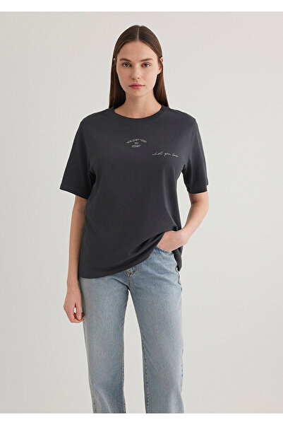 Mavi Antracitové tričko Regular Fit s potiskem - 1612597 -70087