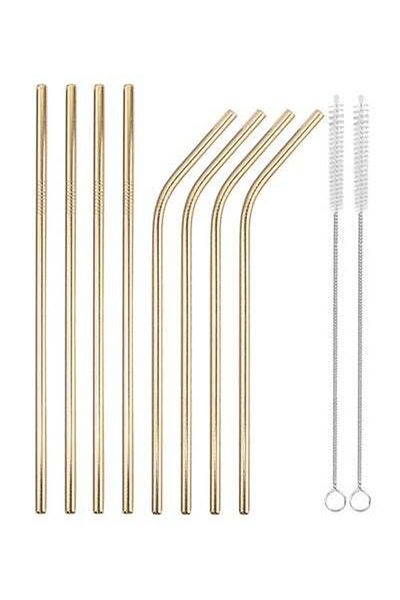 HALAMODO 10-Piece Light Drinking Straw Set Light Gold 21.5x0.6centimeter