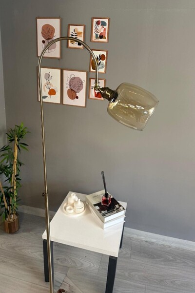 Bamyum Pearl Cam Bal Rengi Lale Başlık Lambader Modern Oturma Odası