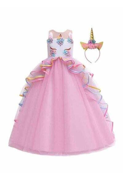 HALAMODO زي تنكري الأميرة الأسطورية بدون أكمام مع عصابة رأس يونيكورن بلون الب...