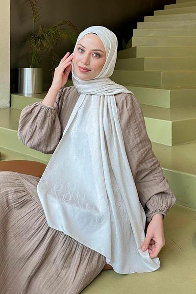 lamelif Q Pattern Jacquard Series Shawl Ecru