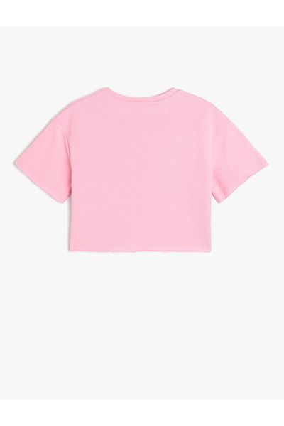 Koton Slogan Print Crew Neck Short Sleeve Cotton Crop T-Shirt