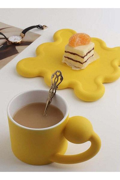 COOYA Mug Set, Creative Shapes, With a Mug and a Coaster, 250 Ml, Suitable for Kitchen and Living Room