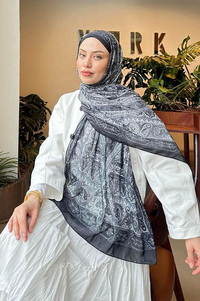 lamelif Retro Pattern Cotton Shawl Anthracite