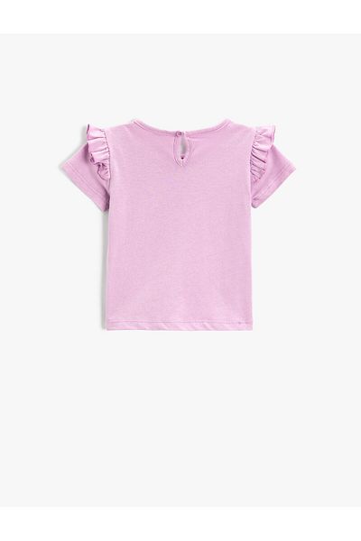 Koton Slogan Printed Ruffle T-Shirt Short Sleeve Crew Neck Cotton