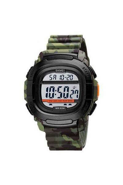 HALAMODO Men's 1657 Sport LED Silicone Strap Back Light Chronograph Wristwatch - 49 mm - Army Green