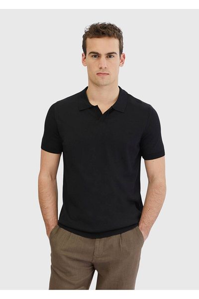 Ramsey Μαύρο πλεκτό πουλόβερ με γιακά Polo