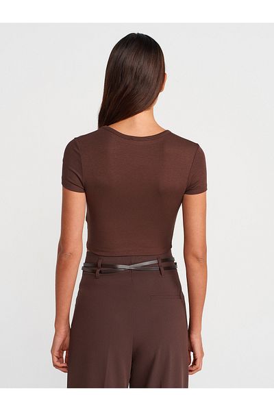 Dilvin 31104 Modal Crop Top-Light Brown