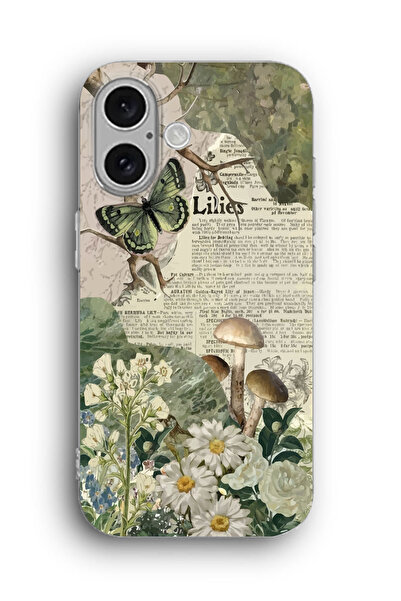 SUPER FRAME iPhone 16 Uyumlu Yeşil Kolaj Desenli Silikon Şeffaf Telefon Kılıfı