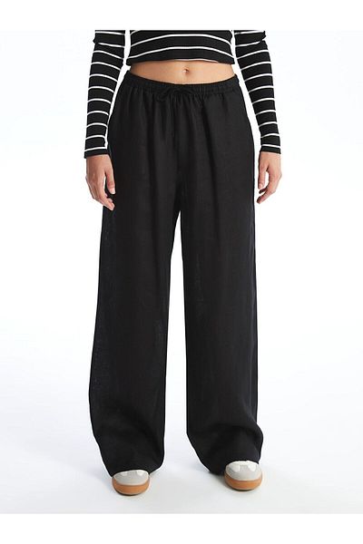 LC Waikiki Comfortable Fit Straight Linen Women's Trousers with Elastic Waist