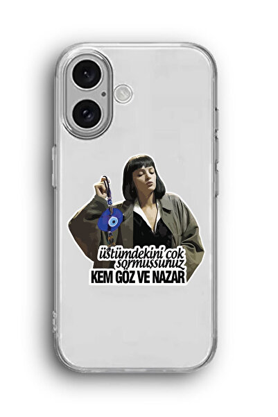 SUPER FRAME iPhone 16 Uyumlu Kem Göz ve Nazar Desenli Silikon Şeffaf Telefon ...