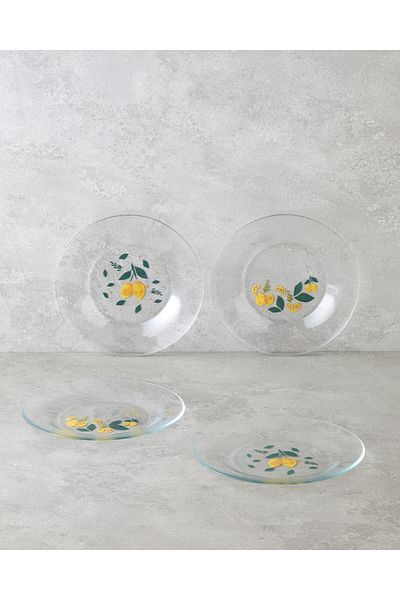 English Home Lemon Glass 4-Piece Cake Plate 19 cm Yellow-Green