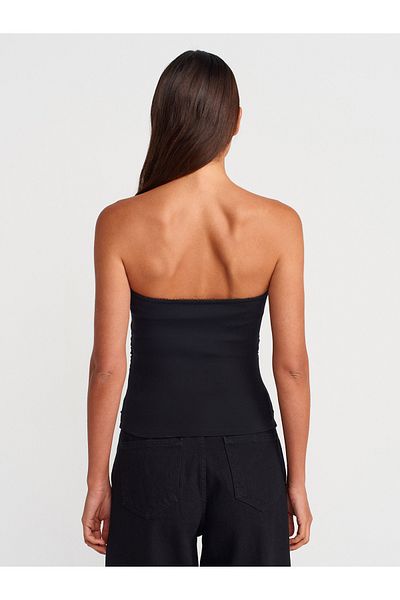 Dilvin 31557 Rose Detailed Strapless Top-Black