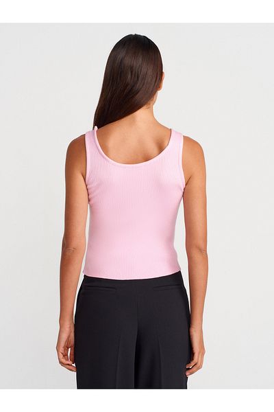 Dilvin 10748 Strappy Corded Fine Textured Knitwear Blouse-Pink