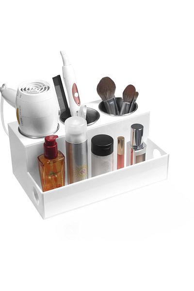 Generic Hair Tools Organizer, White Acrylic Blow Dryer Holder With 3 Heatproof Cups For Countertop