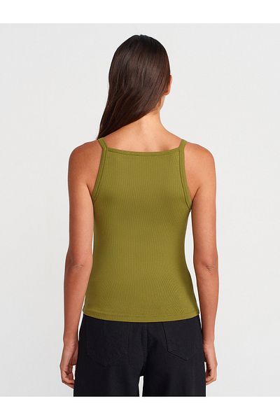 Dilvin 21055 Strappy Tank Top-Oil Green