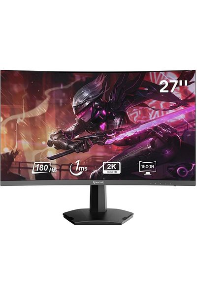 REDRAGON شاشة ألعاب Amber GM27H10C منحنية IPS مقاس 27 بوصة QHD بمعدل تحديث 180 هرتز ووقت استجابة 1 مللي ثانية مع FreeSync - باللونين الأسود والأحمر
