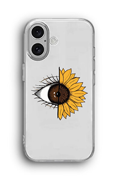 SUPER FRAME iPhone 16 Uyumlu Papatya ve Göz Desenli Silikon Şeffaf Telefon Kı...