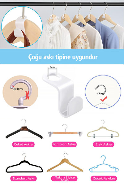 Soillium Pratik Askı Çoğaltıcı Dolap Düzeni İçin 5 Adet Kanca Şeklinde Çoklu Askı Artırıcı Gardırop Organizer