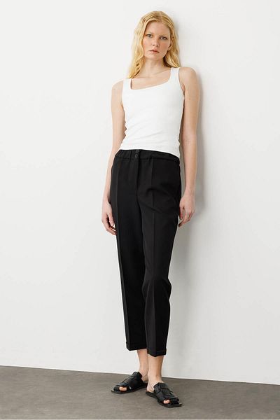 Desen Triko Women's Belt Elastic Summer Fabric Trousers Black