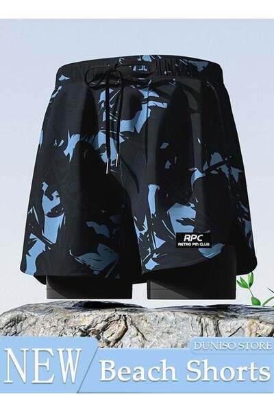 Generic DUNISO Men's Swimming Trunks with Compression Liner, Double Layer Quick Dry Beach Shorts