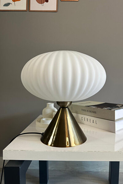 Bamyum Elegant Cam Beyaz Masa Lambası Dekoratif Masaüstü Aydınlatma Hol Abaju...