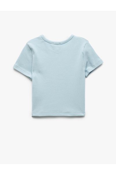 Koton Tricou crop din bumbac cu mânecă scurtă, cu decolteu, cu broderie