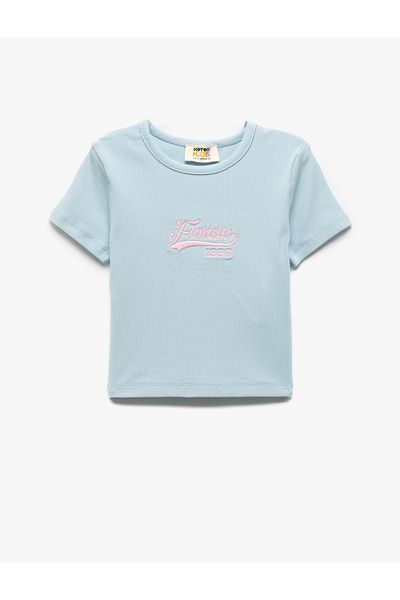 Koton Tricou crop din bumbac cu mânecă scurtă, cu decolteu, cu broderie