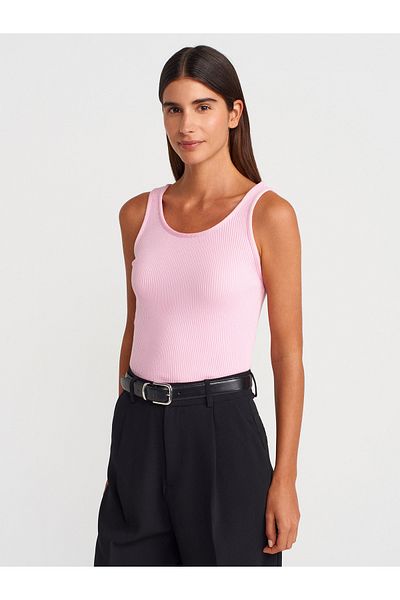 Dilvin 10748 Strappy Corded Fine Textured Knitwear Blouse-Pink