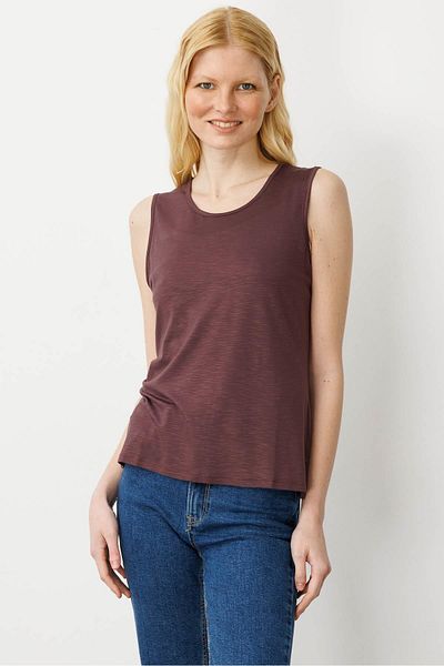 Desen Triko Tricou de bază cu bretele din țesătură evazată cu decolteu rotund pentru femei, maro