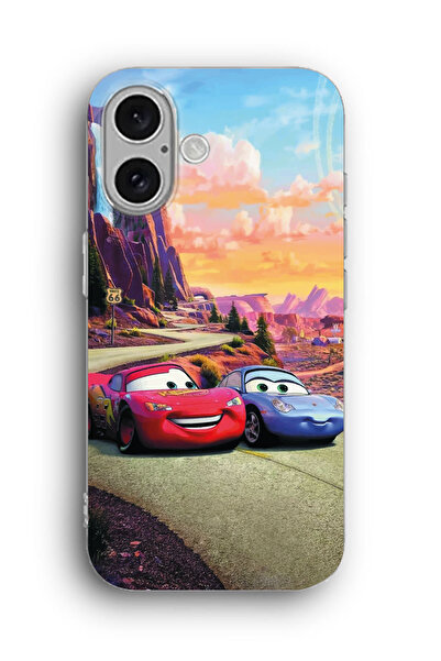 SUPER FRAME iPhone 16 Uyumlu Mcqueen Desenli Silikon Şeffaf Telefon Kılıfı