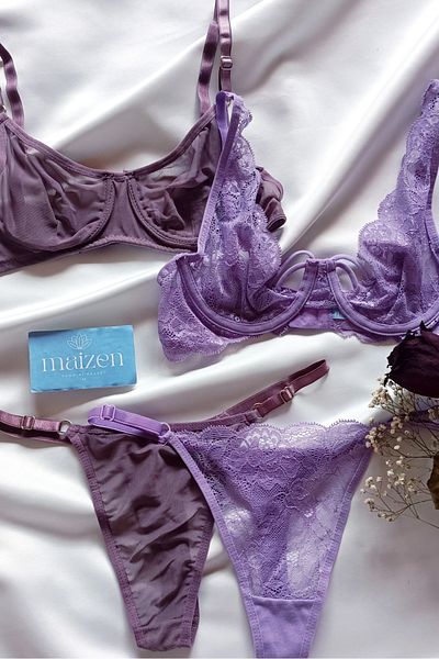 MAİZEN Set de sutien cu dantelă din 2 piese, mov, fără căptușeală