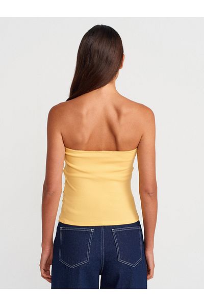Dilvin 31557 Rose Detailed Strapless Top-Yellow